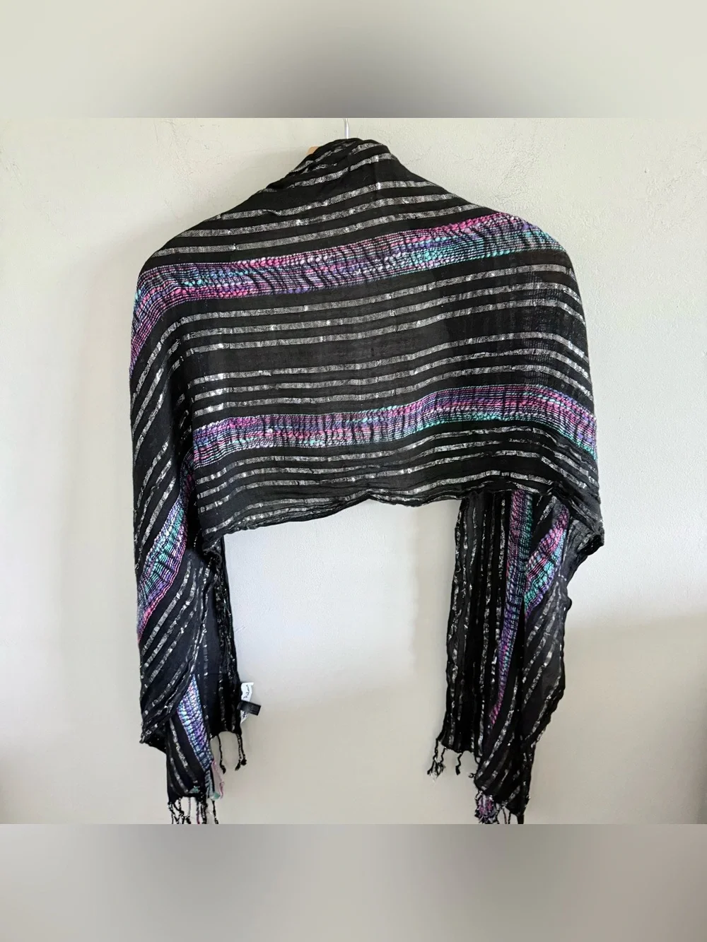 Vintage Y2K Gauzy Lightweight Woven Black, Silver, Multicolor Scarf or Wrap
